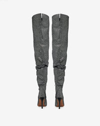 Eva 90 heeled thigh boots - Black & Silver