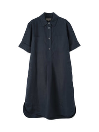 Robe-chemise manches courtes en lin - Navy
