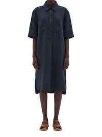 Robe-chemise manches courtes en lin - Navy