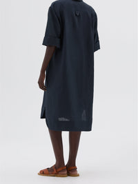 Robe-chemise manches courtes en lin - Navy