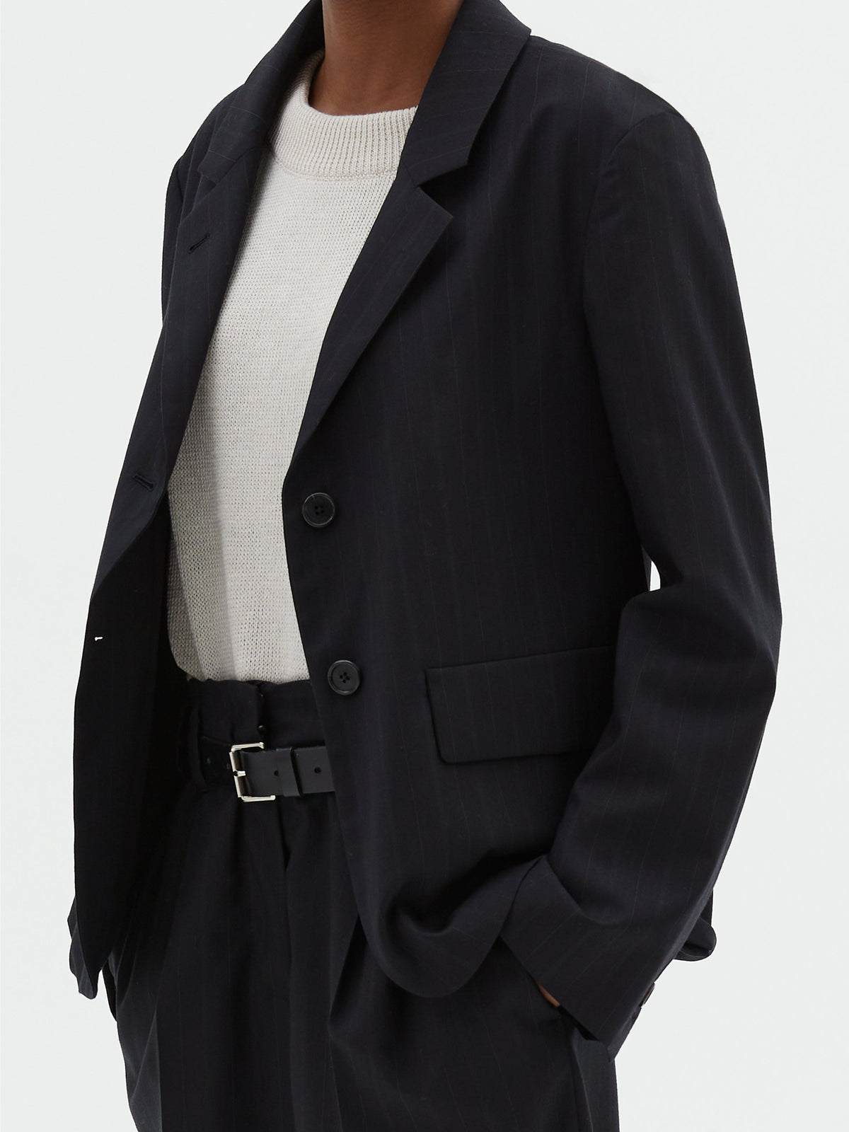 Blazer à poches à rabat en laine - Navy & Chalk