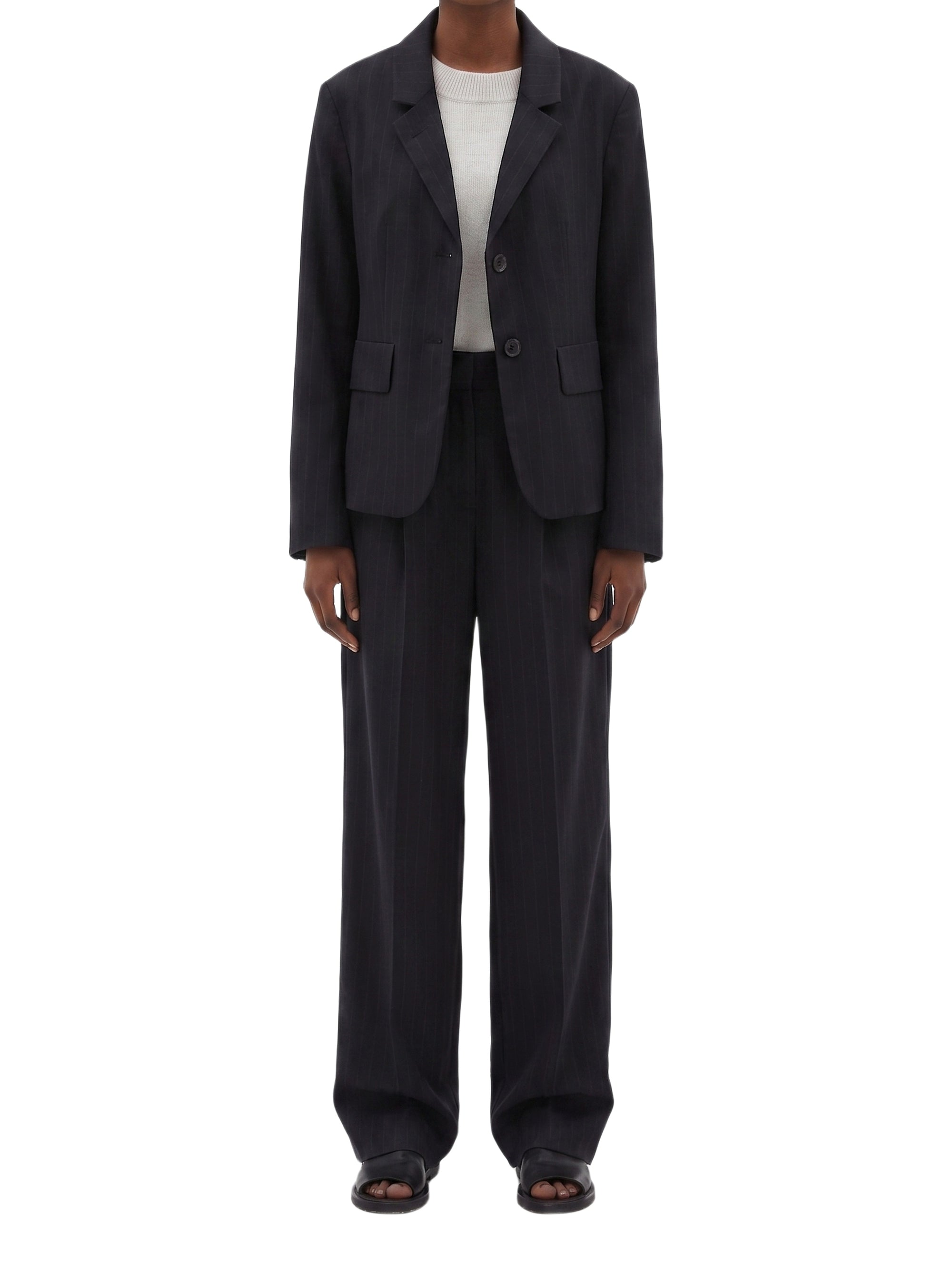 Blazer à poches à rabat en laine - Navy & Chalk