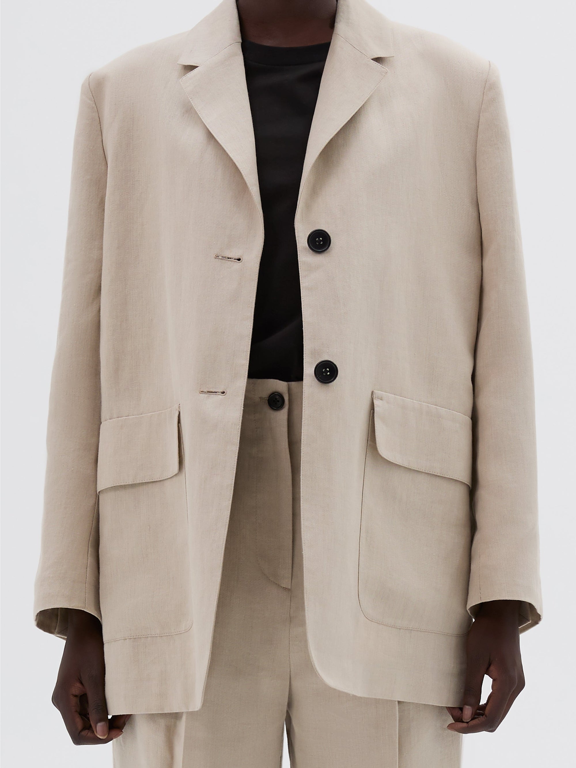 Blazer à poches plaquées en lin - Beige
