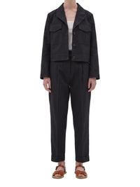 Veste droite courte en laine & lin - Black