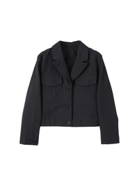 Veste droite courte en laine & lin - Black