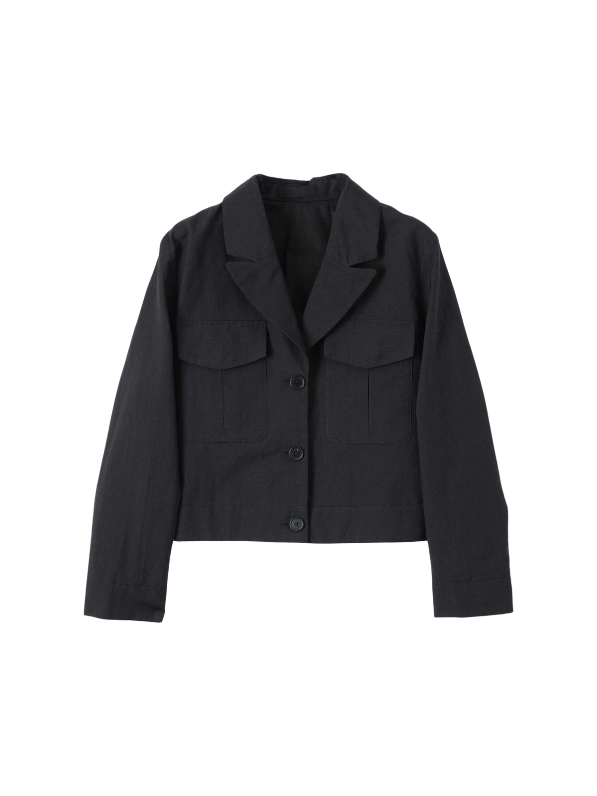 Veste droite courte en laine & lin - Black
