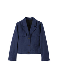 Veste droite courte en laine & lin - Blue