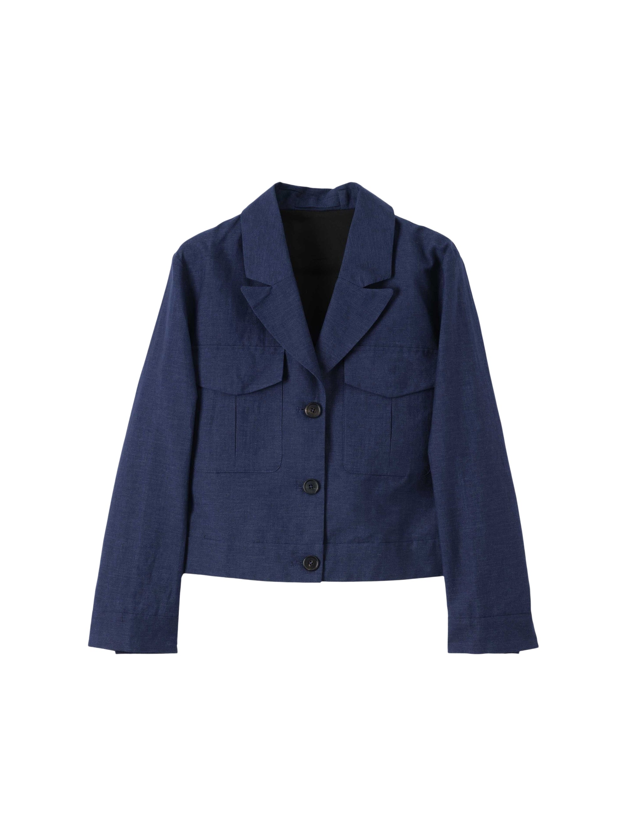 Veste droite courte en laine & lin - Blue