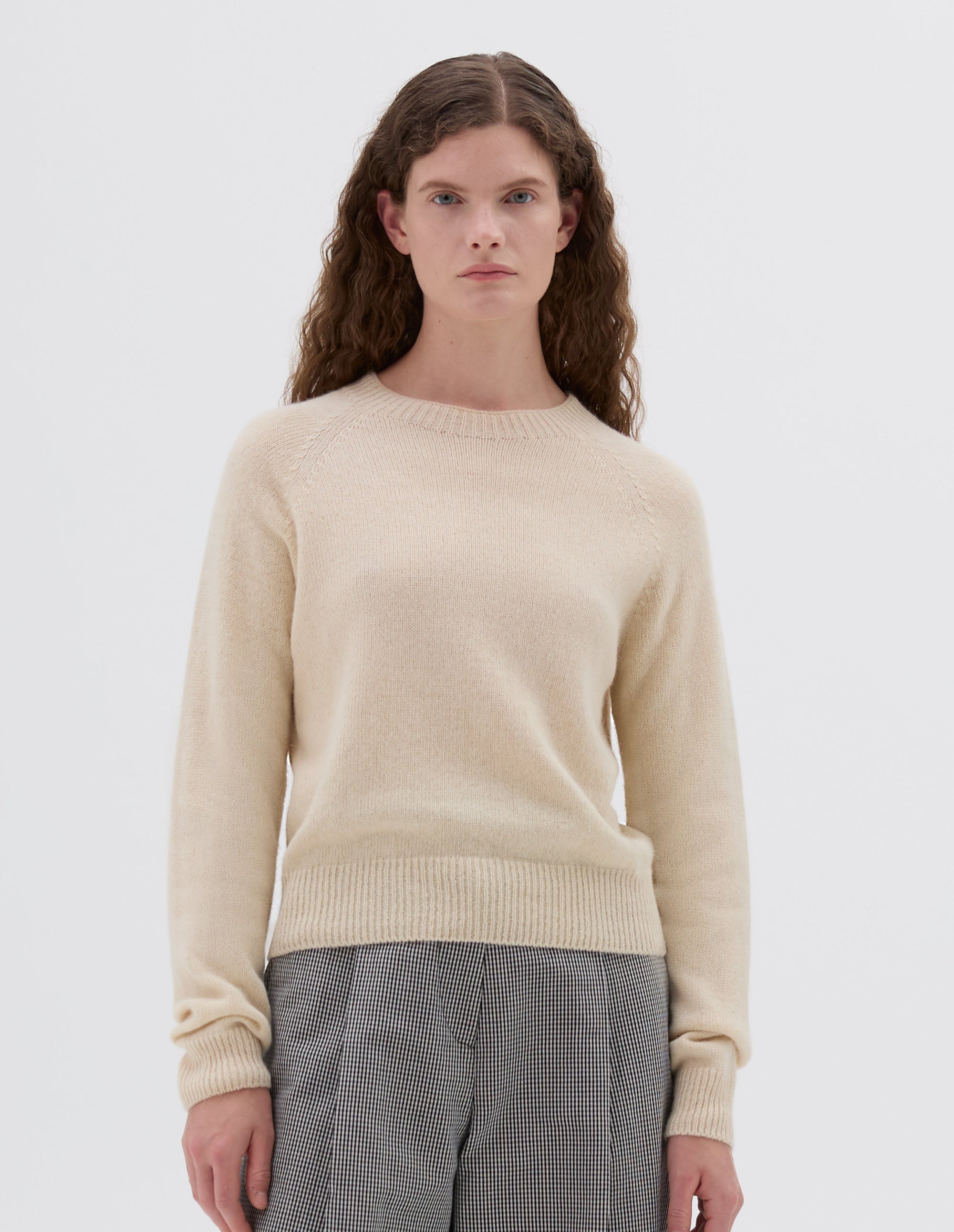 Pull col rond classique court - Beige