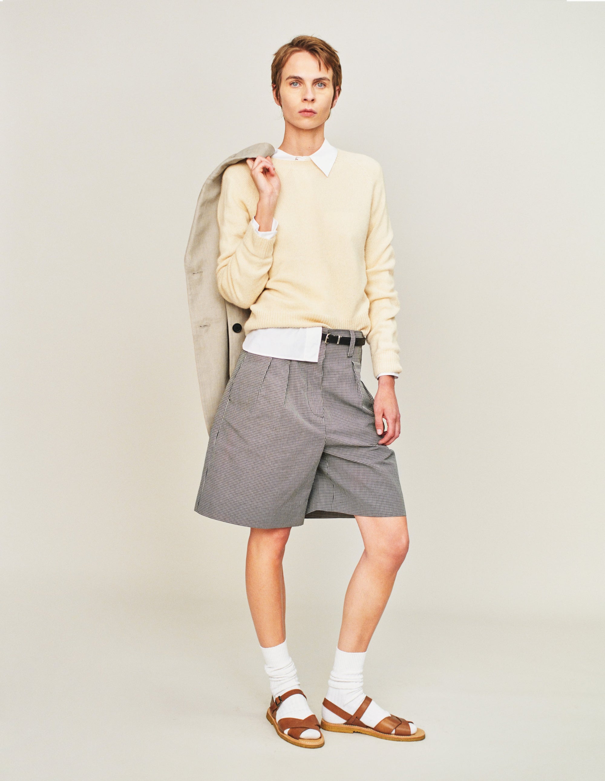 Pull col rond classique court - Beige