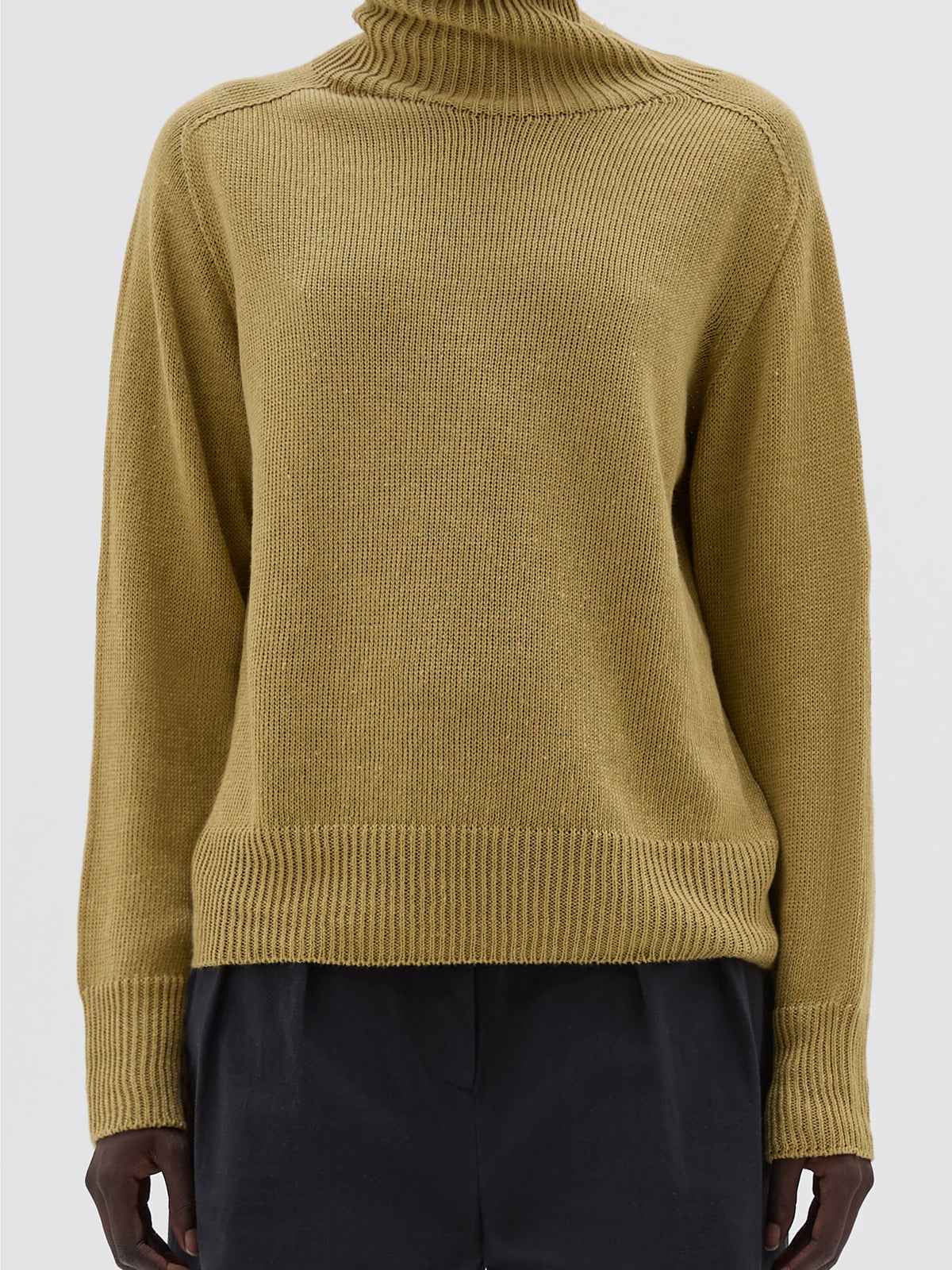 Pull à col roulé en lin - Green & Yellow