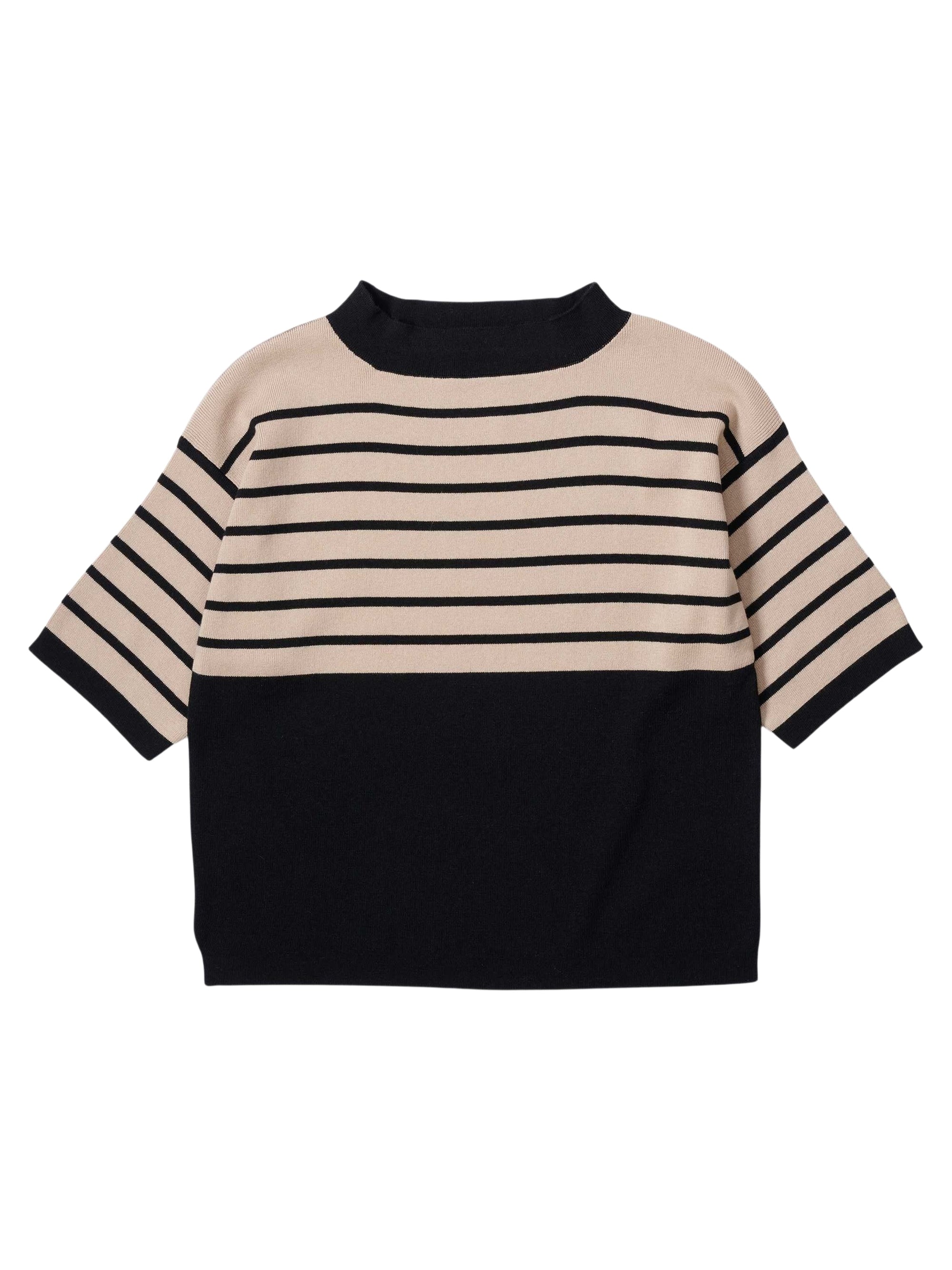 Pull breton à empiècement - Black & Oatmeal