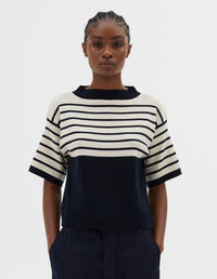 Pull breton à empiècement - Navy & Ecru