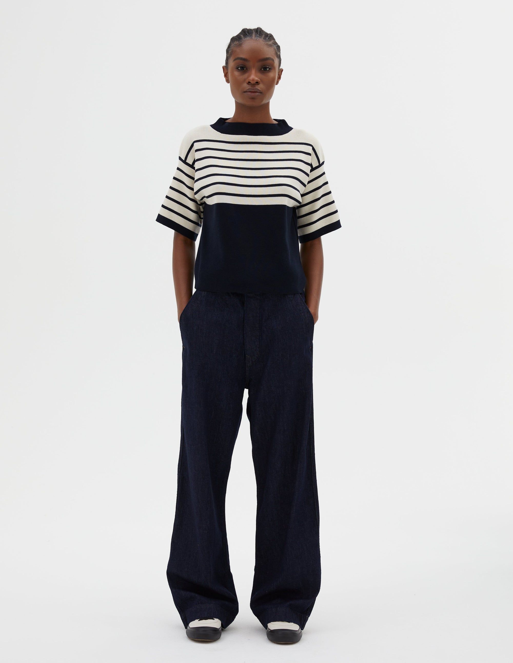 Pull breton à empiècement - Navy & Ecru