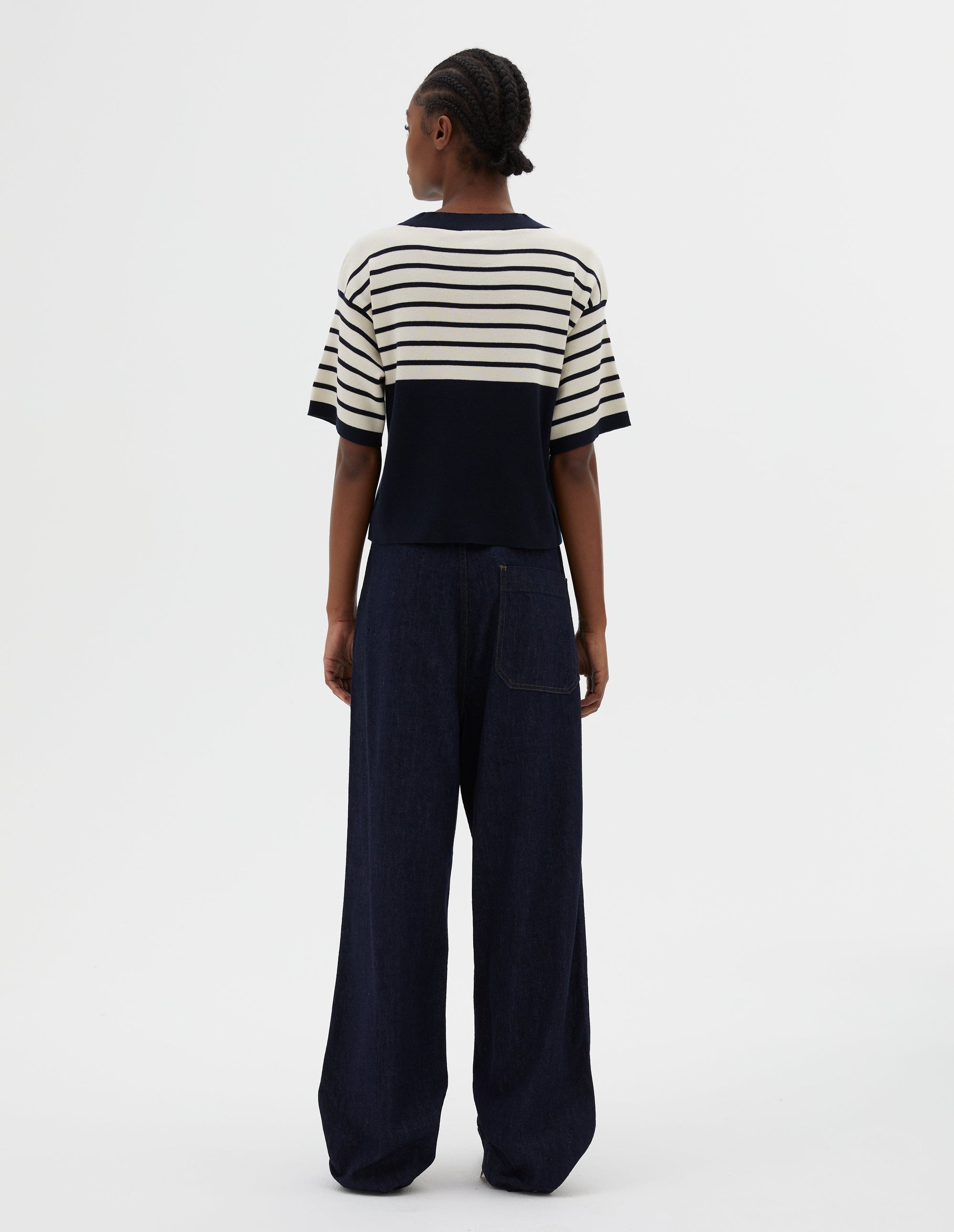 Pull breton à empiècement - Navy & Ecru