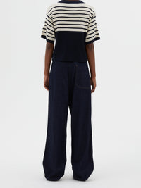 Pull breton à empiècement en cachemire mélangé - Navy & Ecru