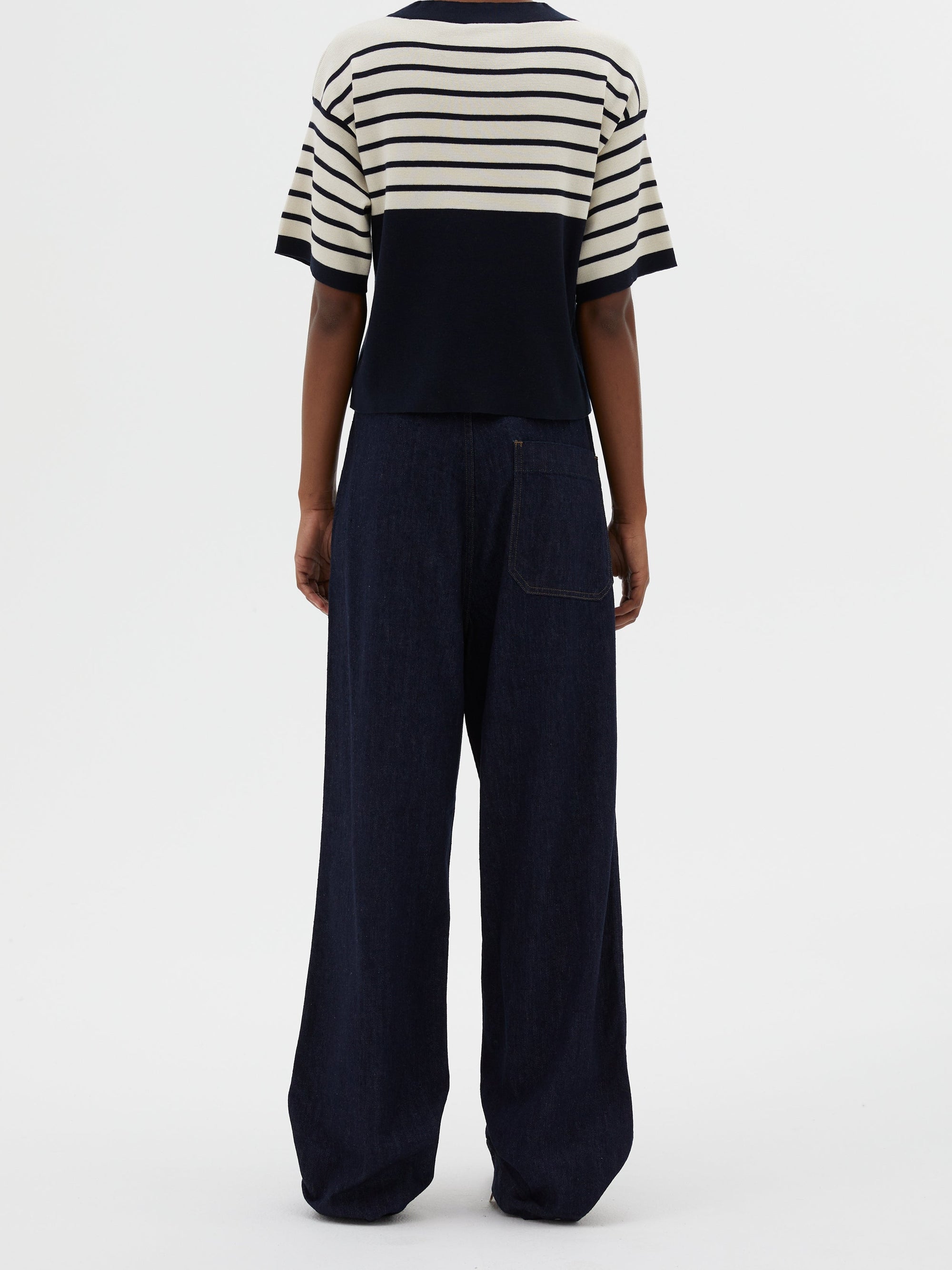 Pull breton à empiècement en cachemire mélangé - Navy & Ecru