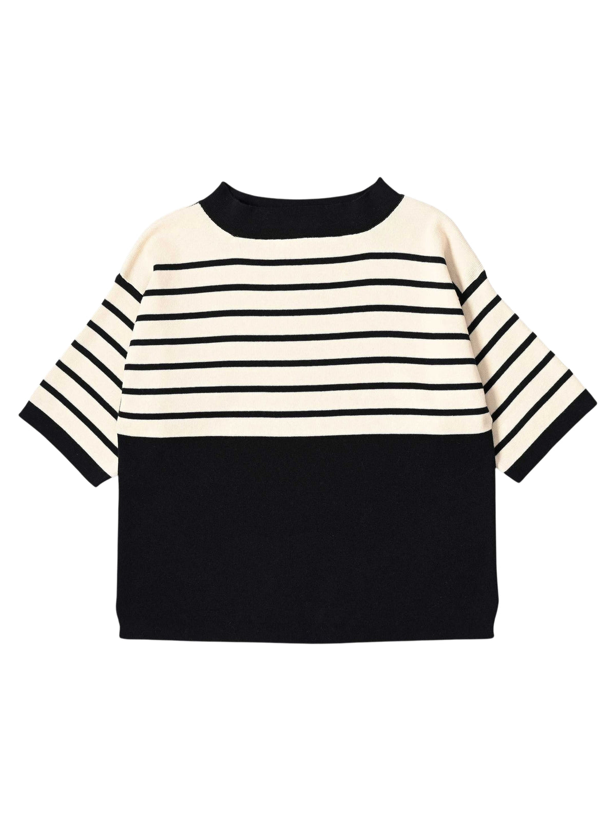 Pull breton à empiècement en cachemire mélangé - Navy & Ecru
