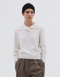 Pull polo à col croisé - White
