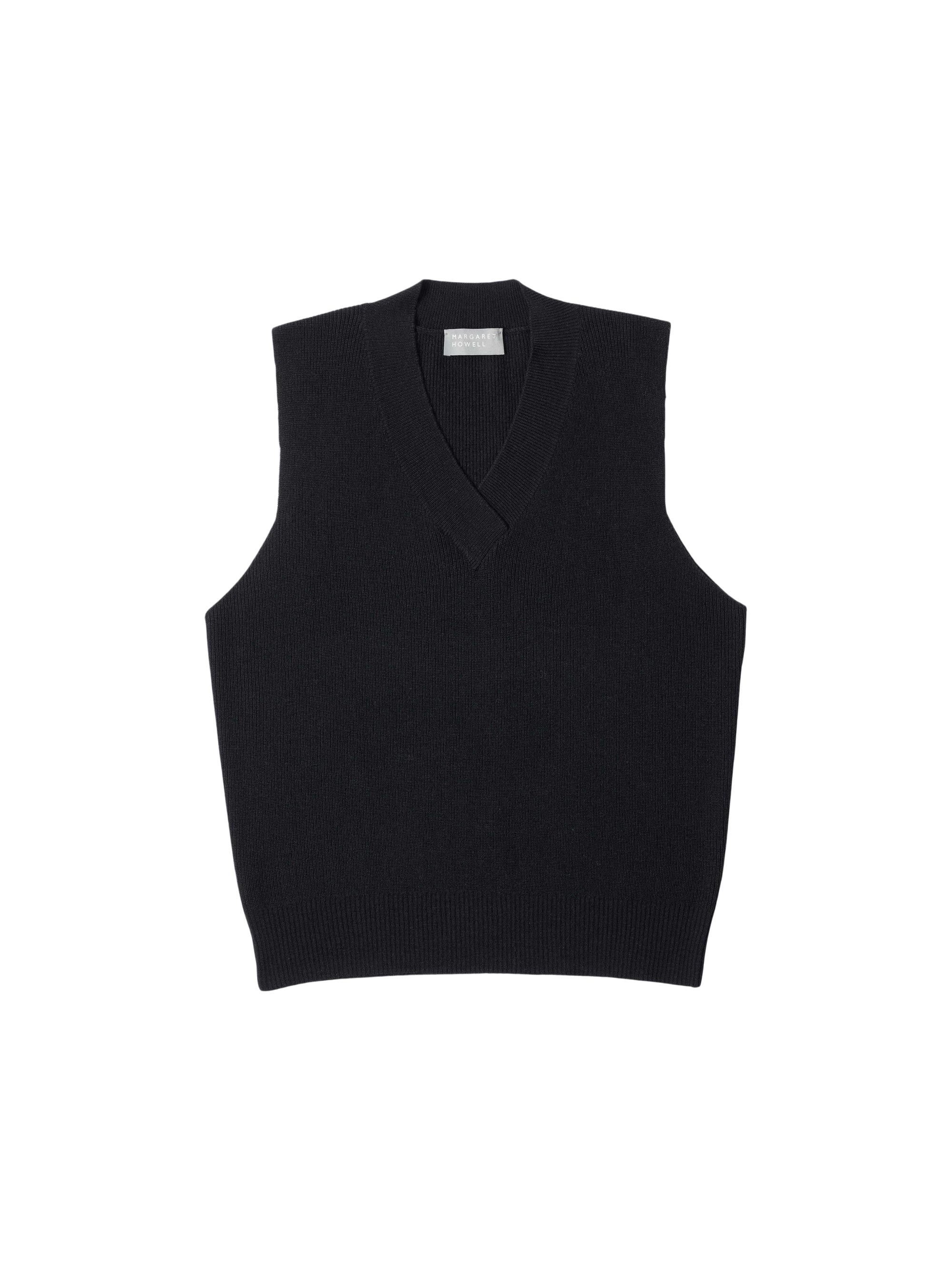 Pull sans manches col V en laine - Black