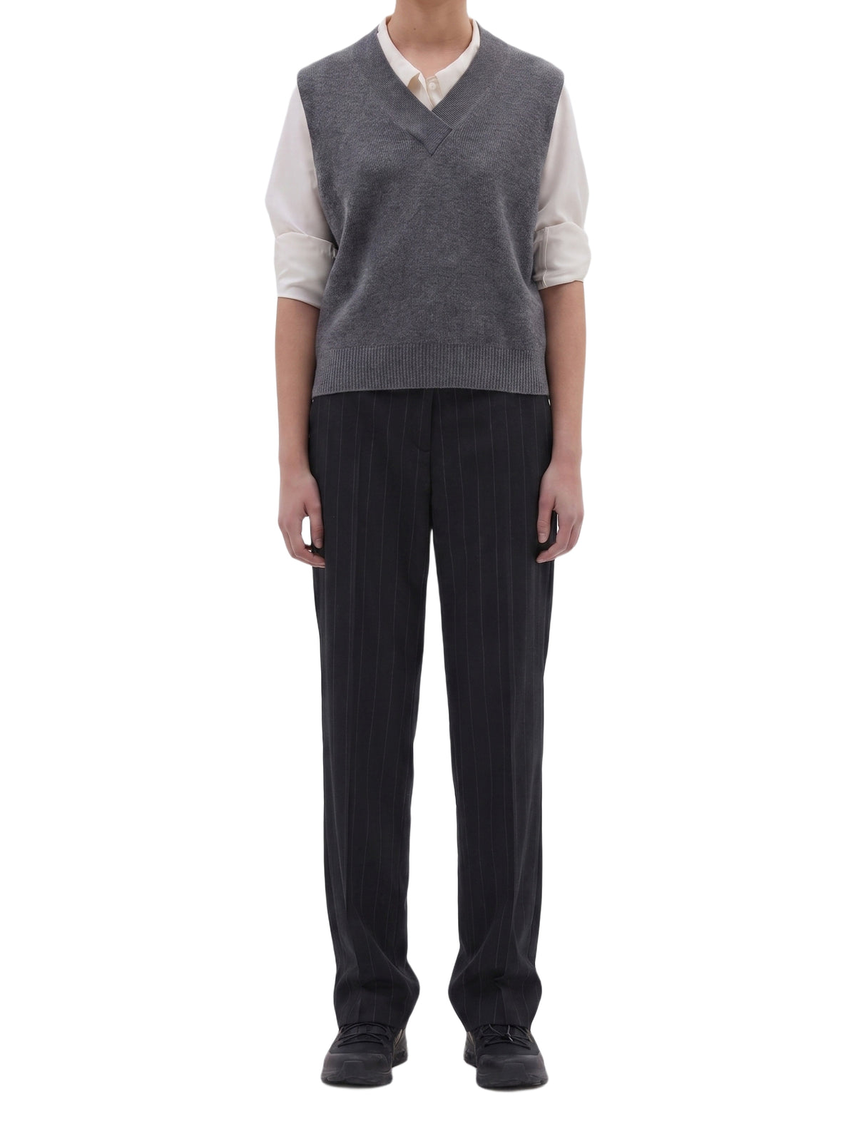 Pull sans manches col V en laine - Grey Flannel