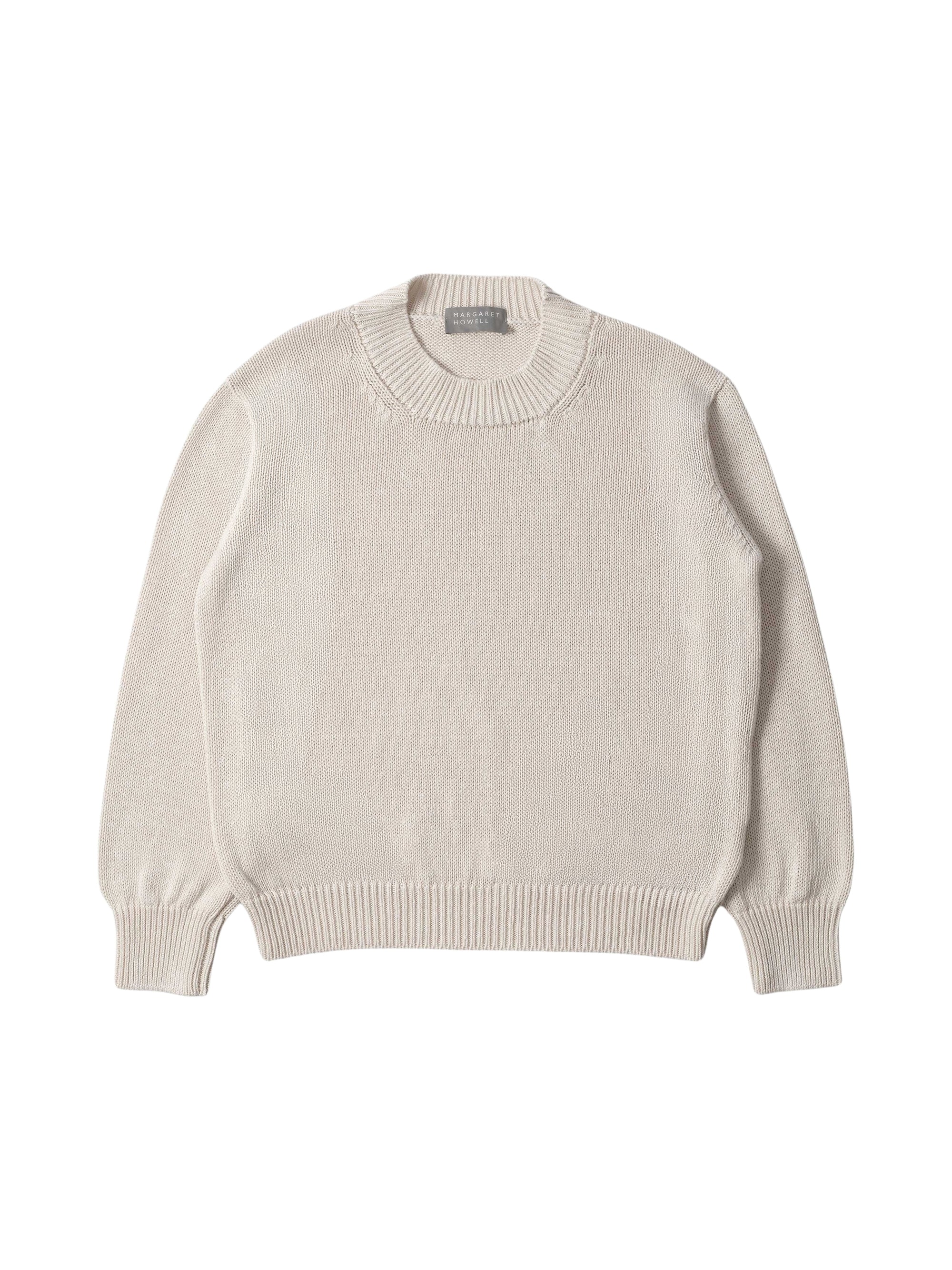 Pull à col rond en maille en lin - White & Beige