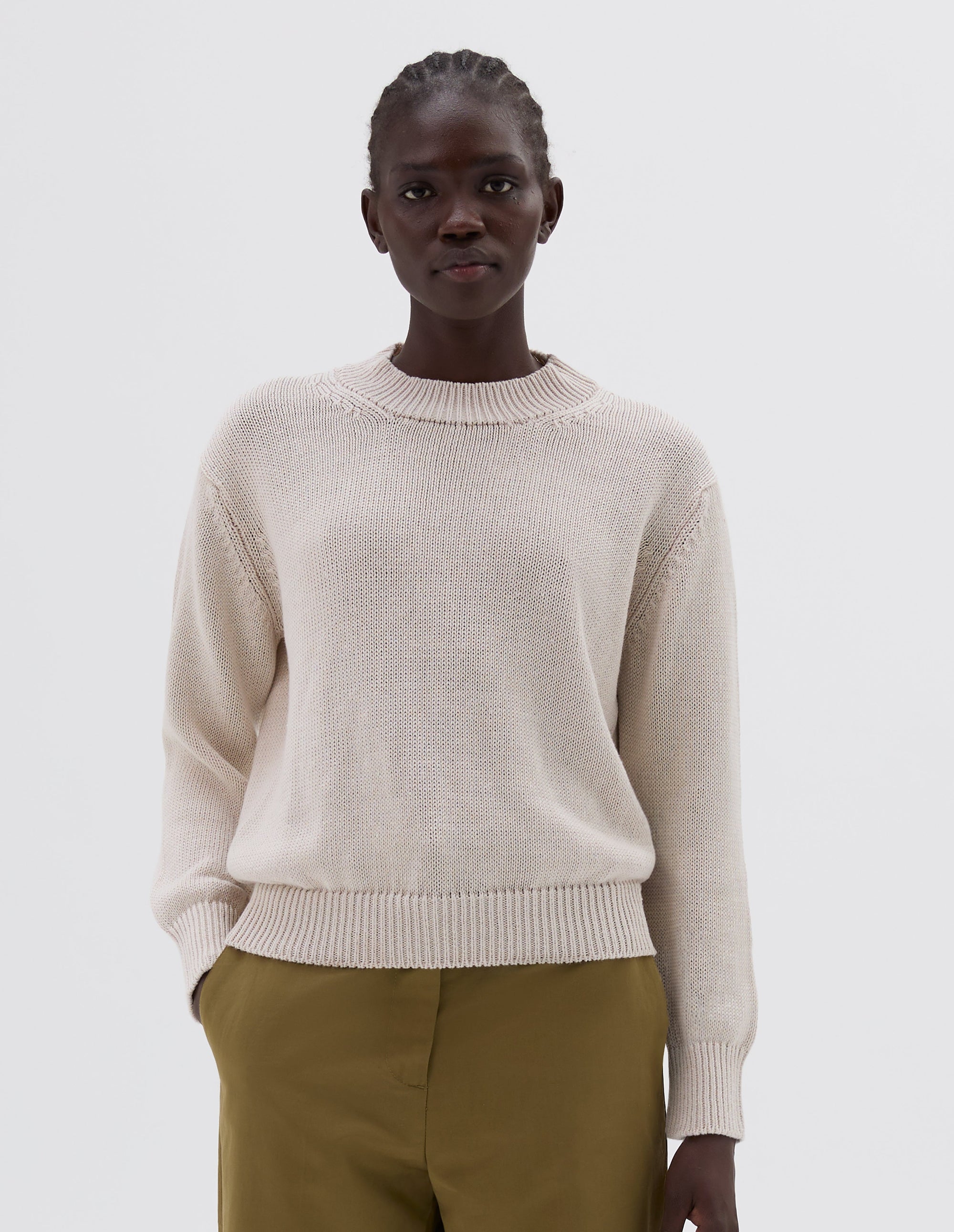 Pull col rond en grosse maille - White & Beige