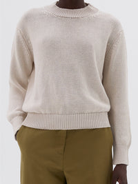 Pull à col rond en maille en lin - White & Beige