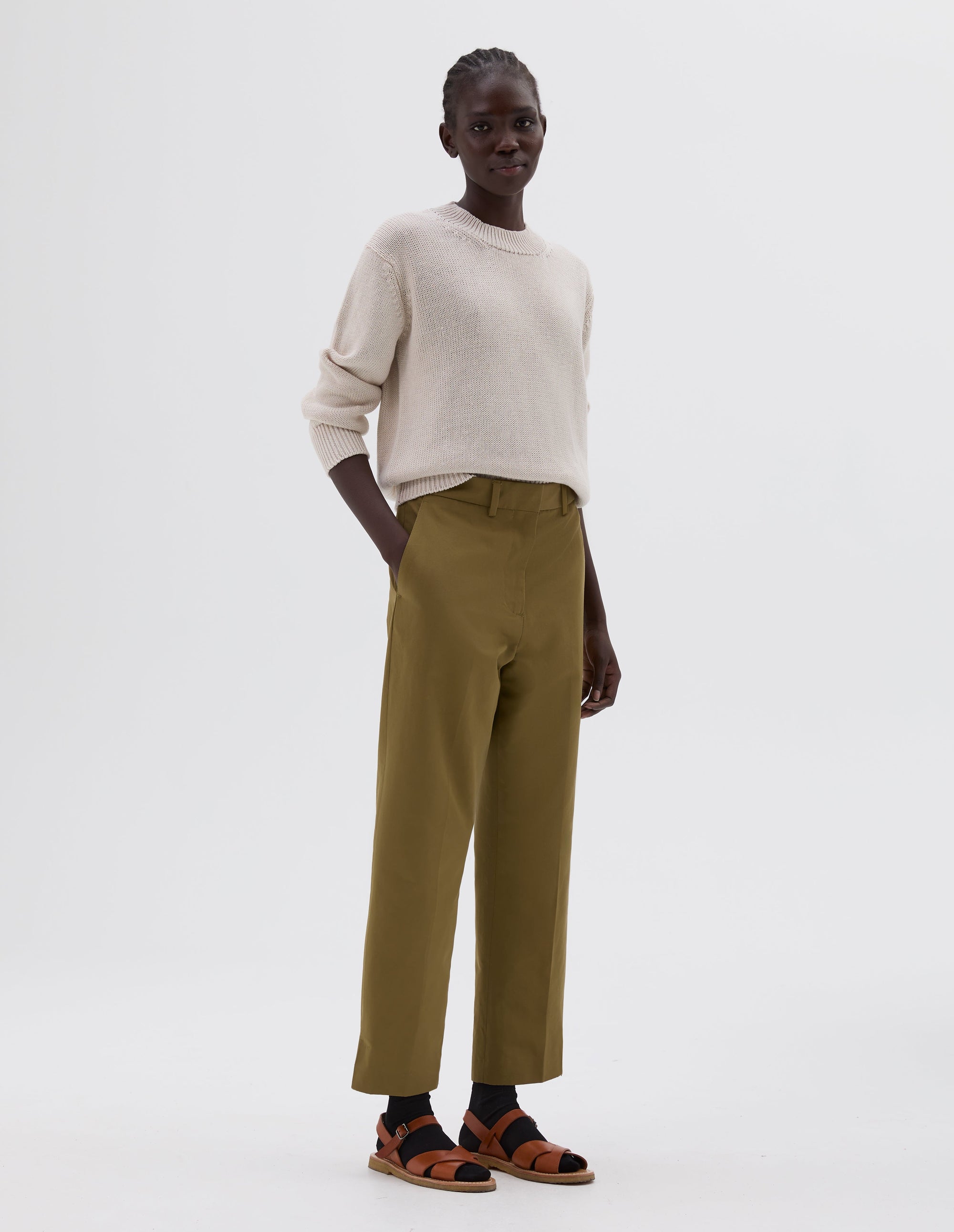 Pull col rond en grosse maille - White & Beige