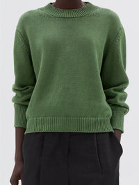 Pull à col rond en maille en lin - Green