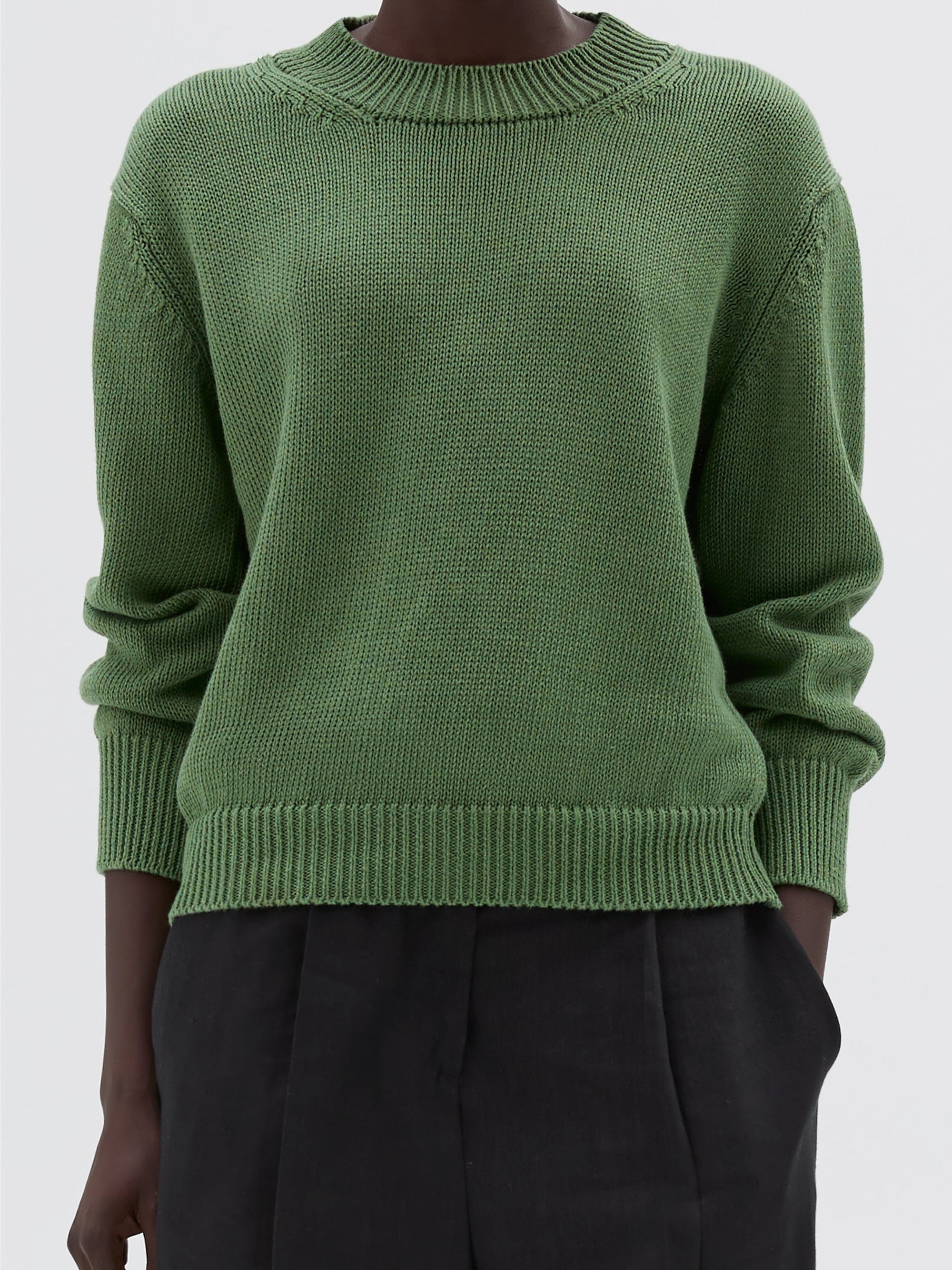 Pull à col rond en maille en lin - Green