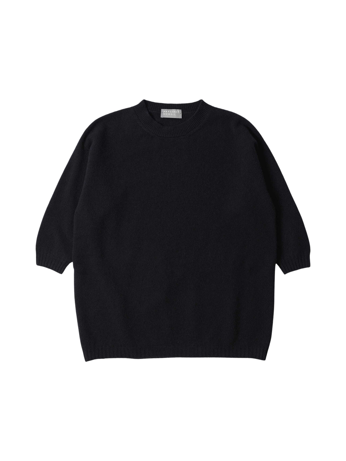 Pull col rond à manches courtes en laine - Navy
