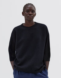 Pull col rond à manches courtes - Navy