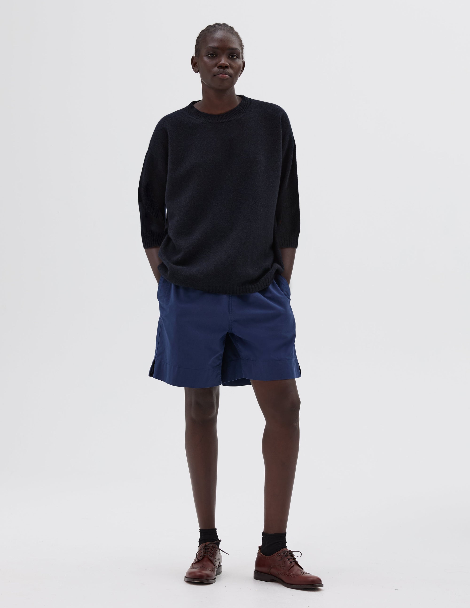 Pull col rond à manches courtes - Navy