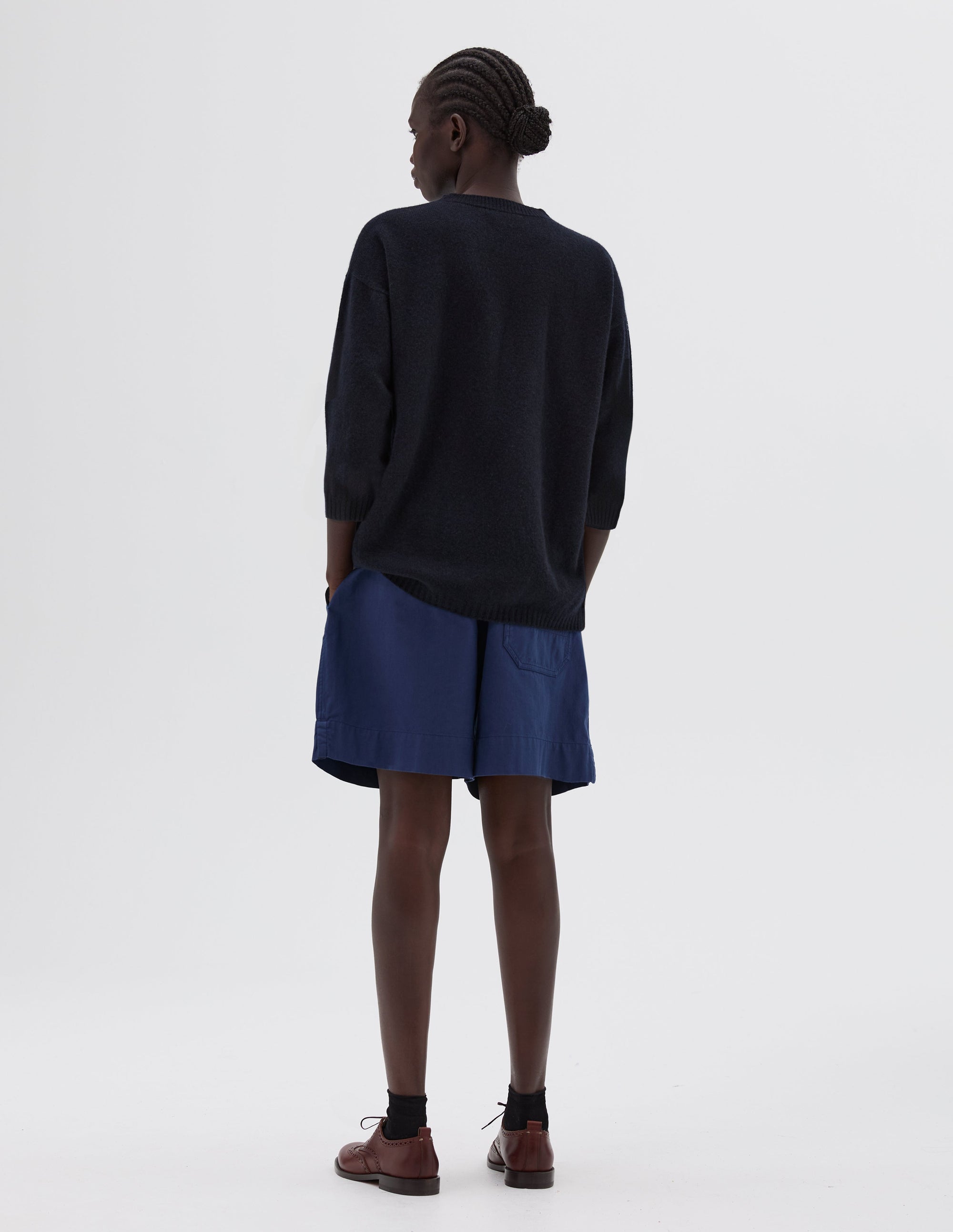 Pull col rond à manches courtes - Navy