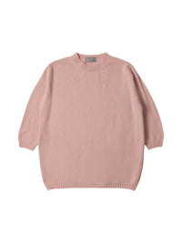 Pull col rond à manches courtes en laine - Pink