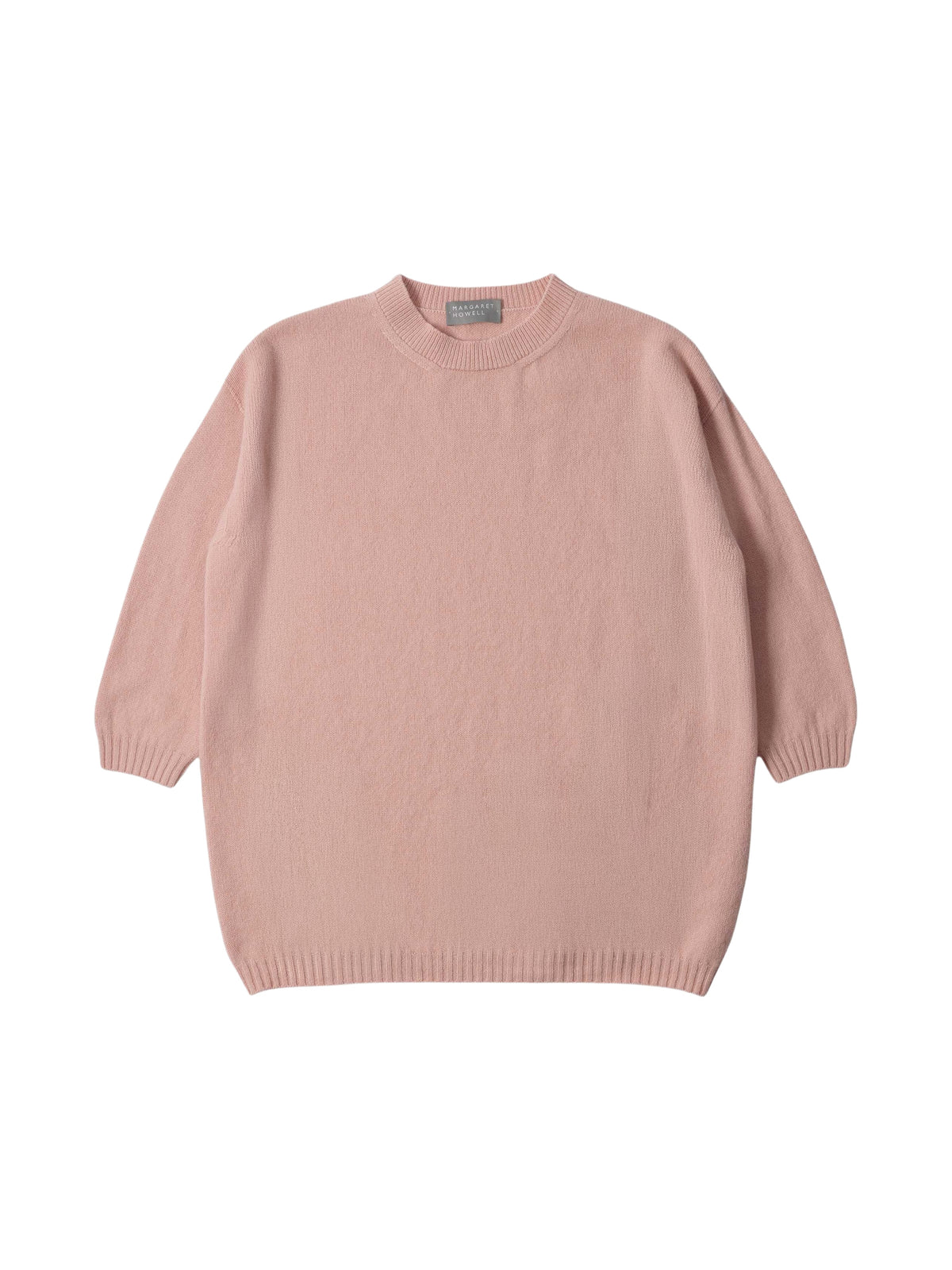 Pull col rond à manches courtes en laine - Pink