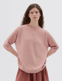 Pull col rond à manches courtes - Pink
