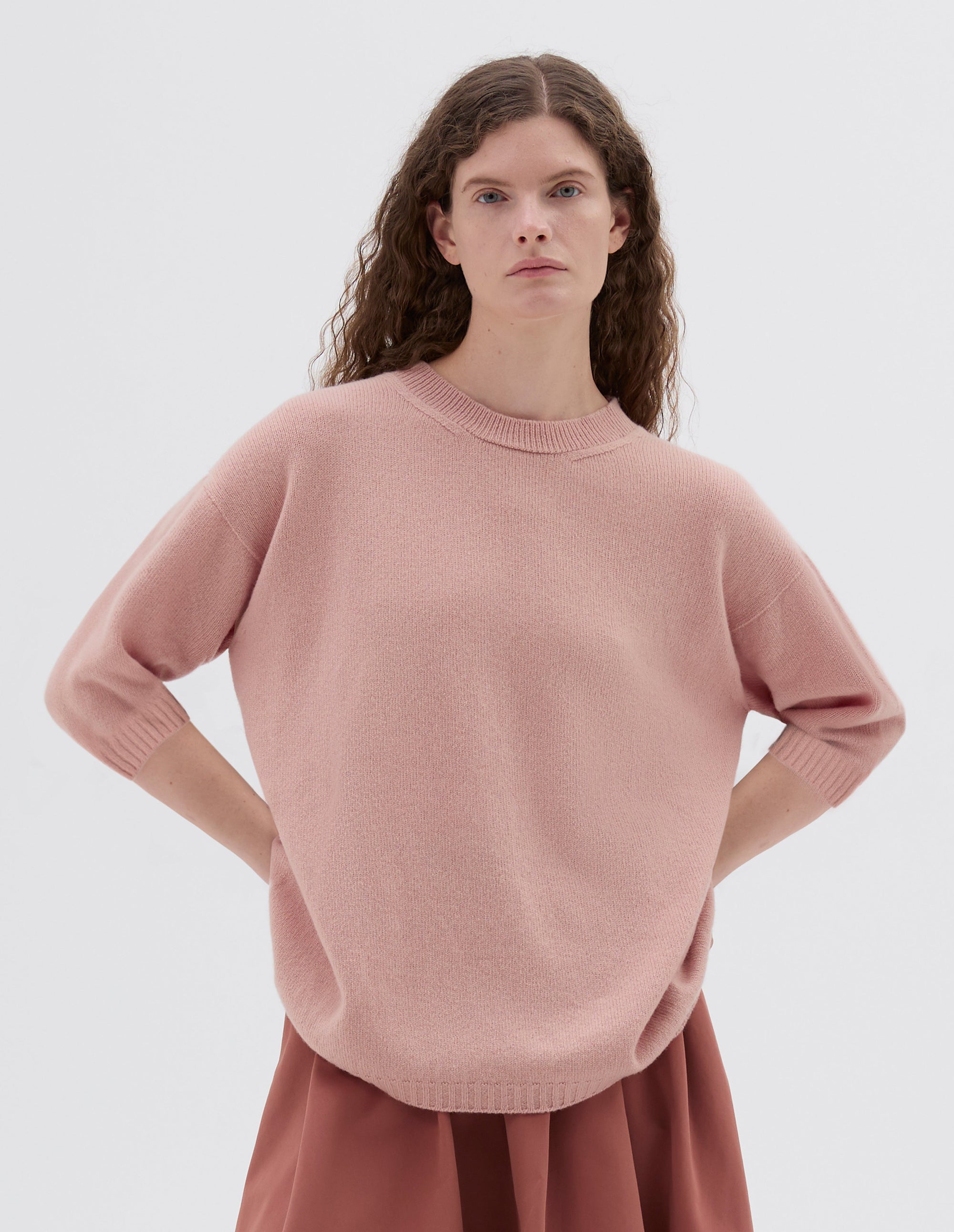 Pull col rond à manches courtes - Pink