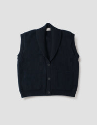 Gilet en côtes anglaises à col châle - Navy