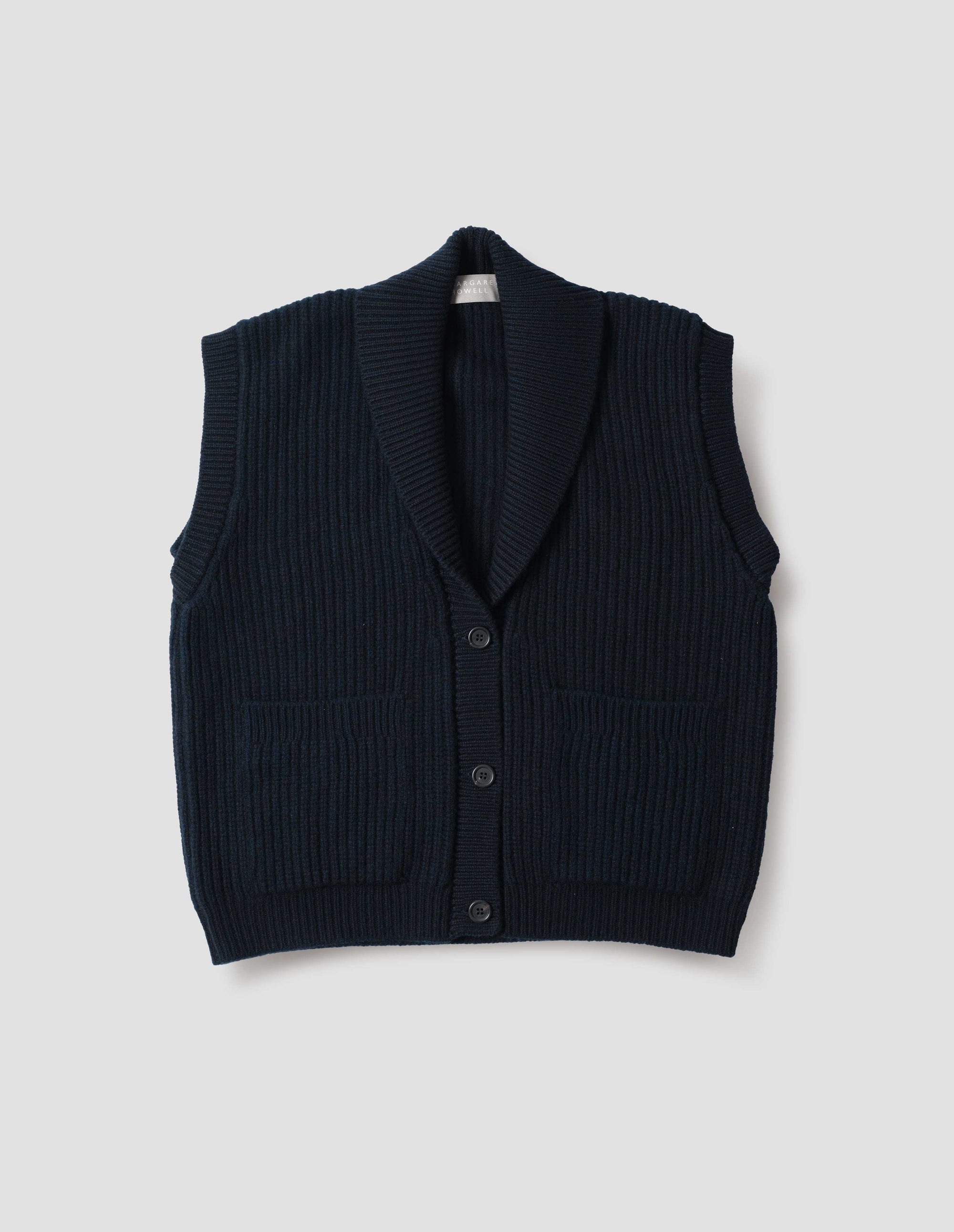 Gilet en côtes anglaises à col châle - Navy