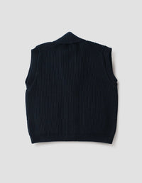 Gilet en côtes anglaises à col châle - Navy