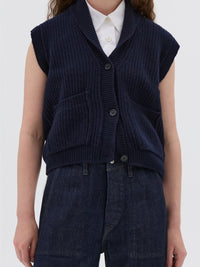 Gilet à col châle en laine - Navy
