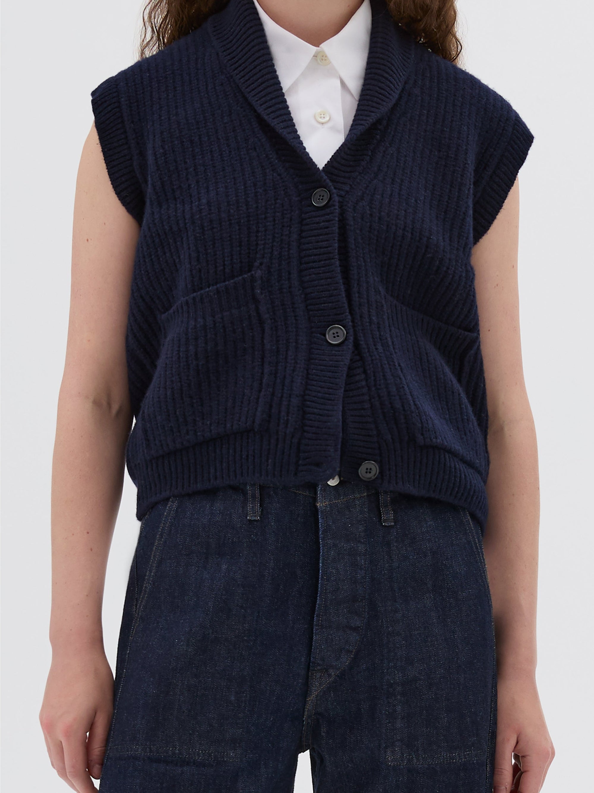 Gilet à col châle en laine - Navy
