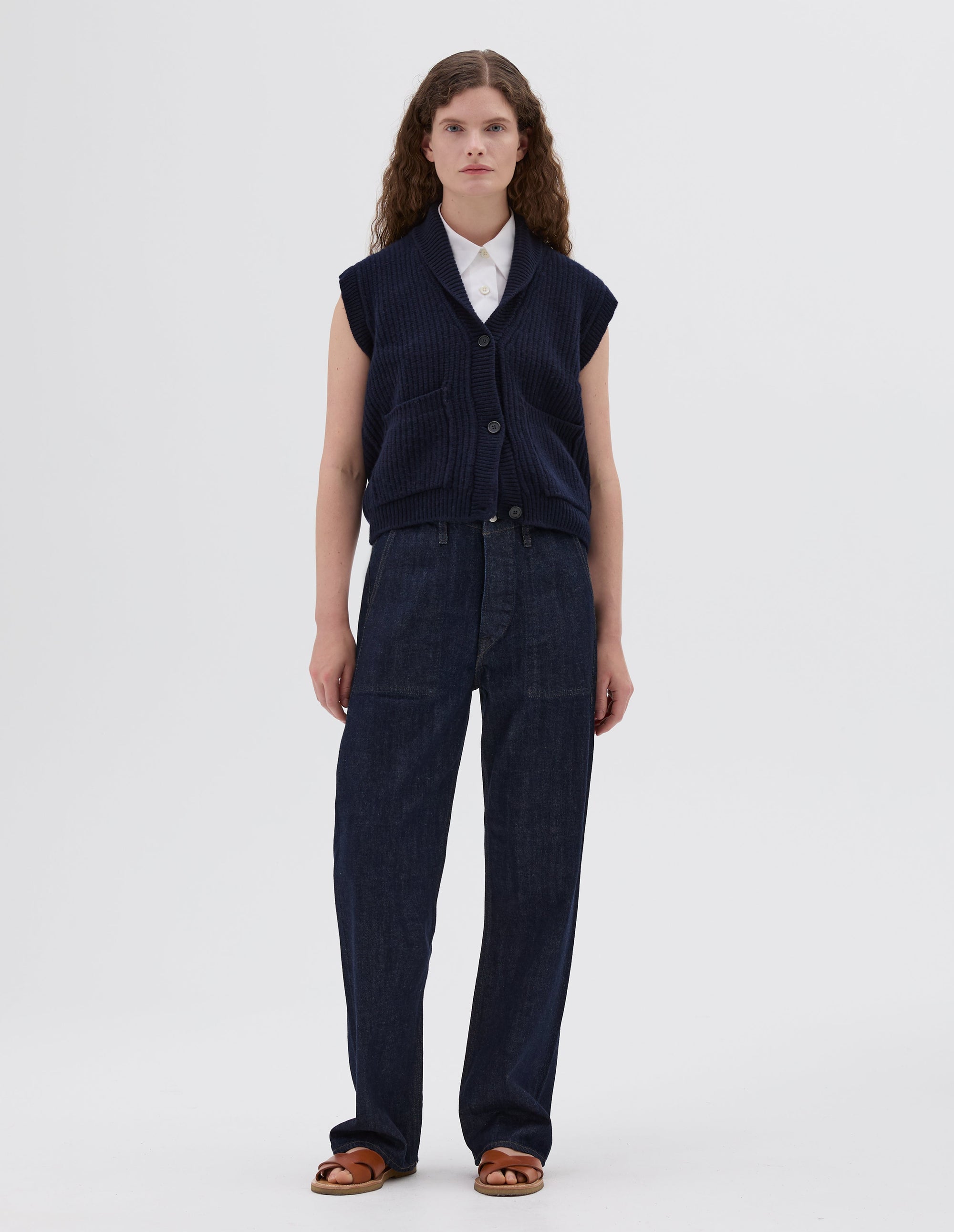 Gilet en côtes anglaises à col châle - Navy