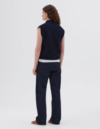 Gilet en côtes anglaises à col châle - Navy
