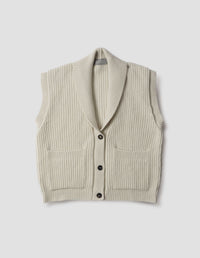 Gilet en côtes anglaises à col châle - Beige & White