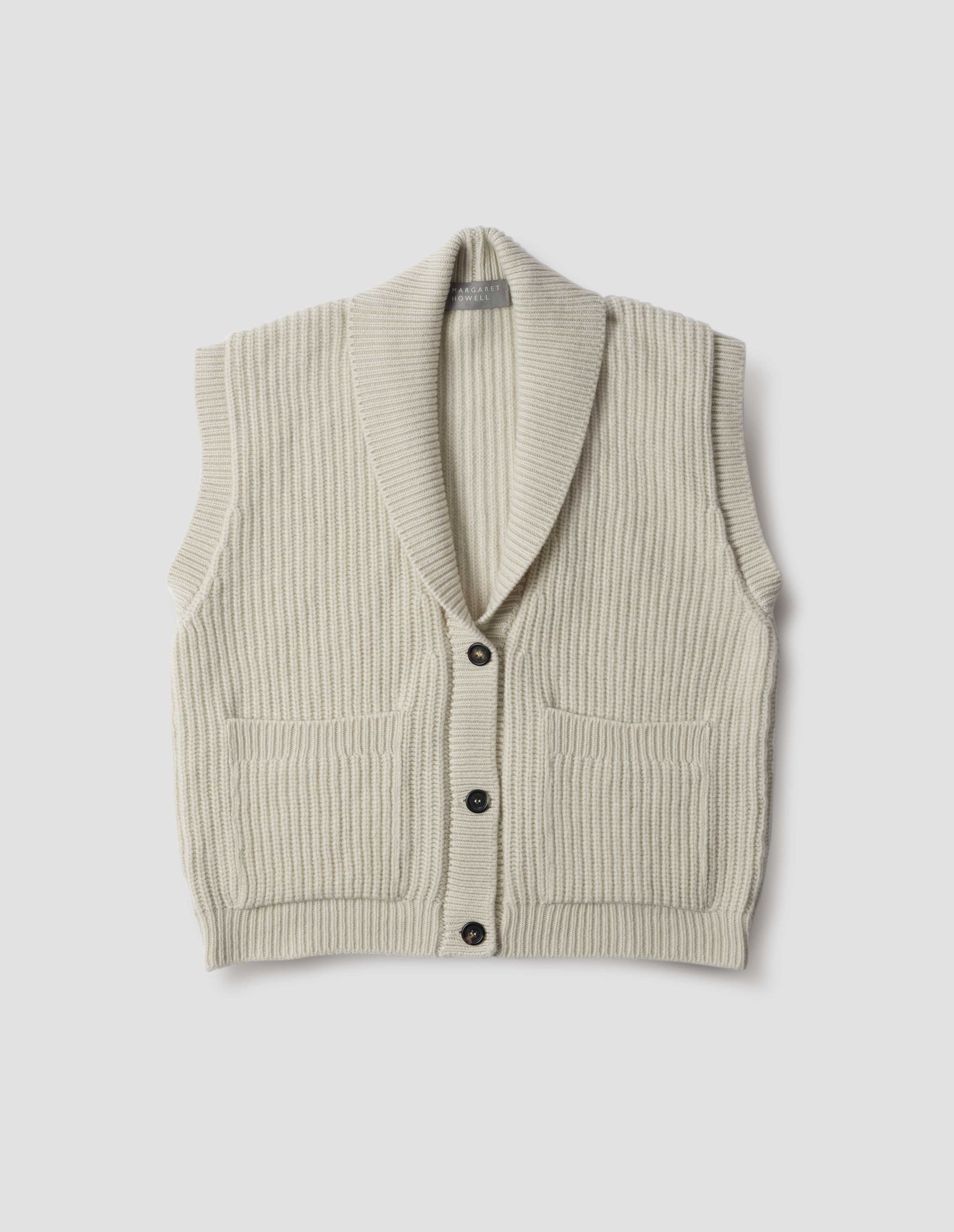 Gilet en côtes anglaises à col châle - Beige & White