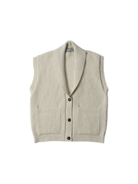 Gilet à col châle en laine - Beige & White