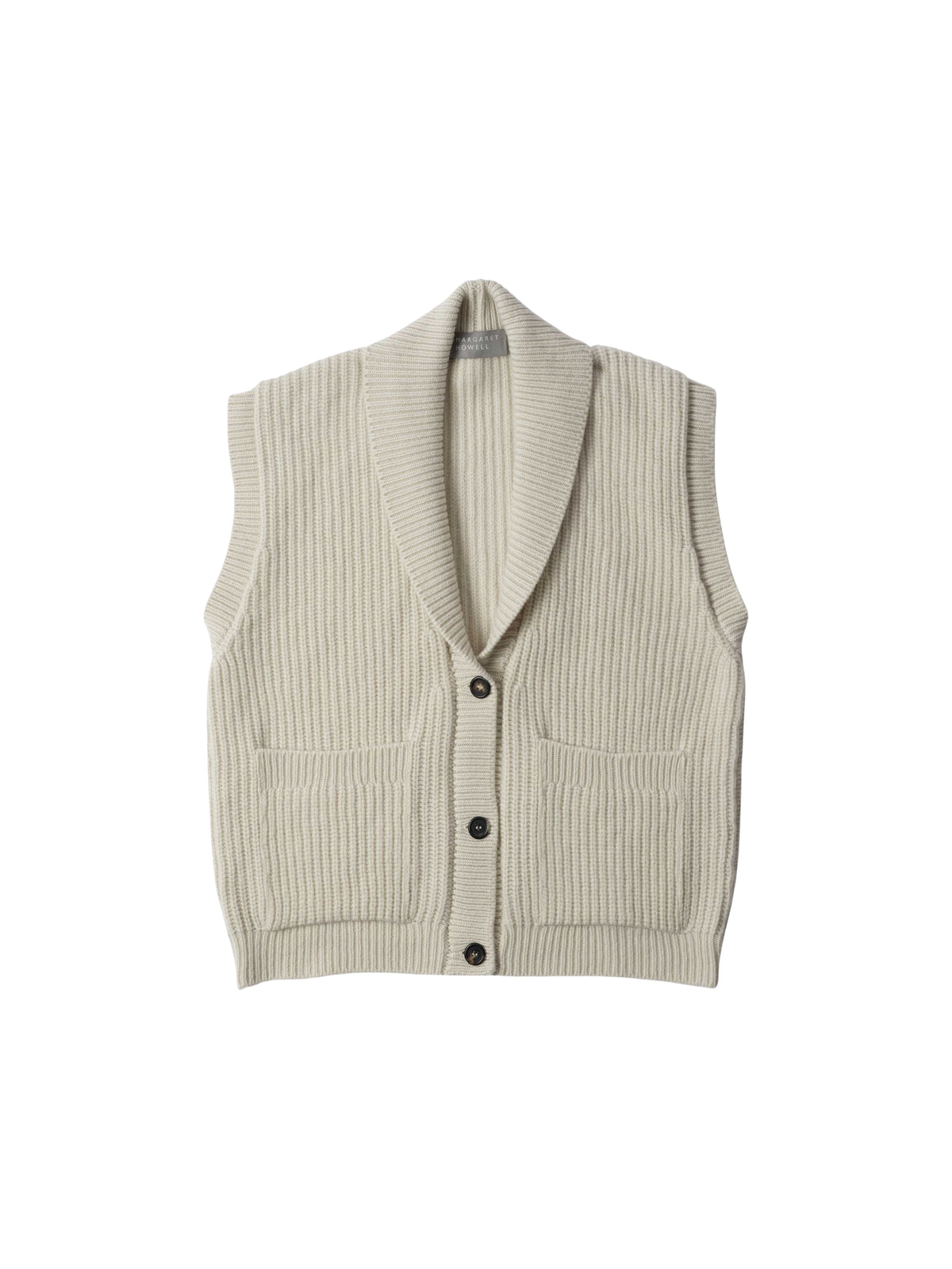 Gilet à col châle en laine - Beige & White